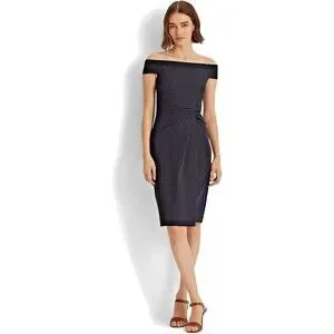 Ralph Lauren | Dresses | Lauren Ralph Lauren Womens Crepe Offtheshoulder  Dress Elegant Navy Blue 2 | Poshmark